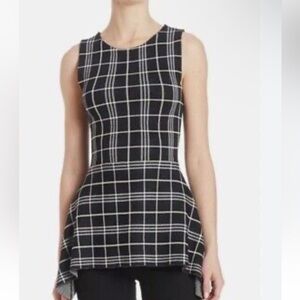 Theory Black and White Checkered Sleeveless Blouse Sz P